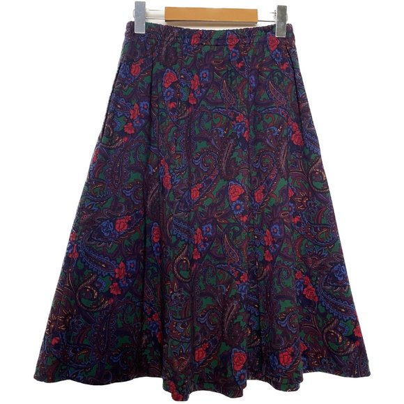 Vintage Lands’ End Skirt Women Small Purple Teal Aline Mid Paisley Knit USA 90s - Picture 2 of 12